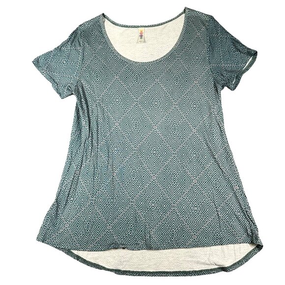 LulaRoe Womens Medium Green Geometric Classic T Shirt Round Neck Short Sleeve - Picture 1 of 7